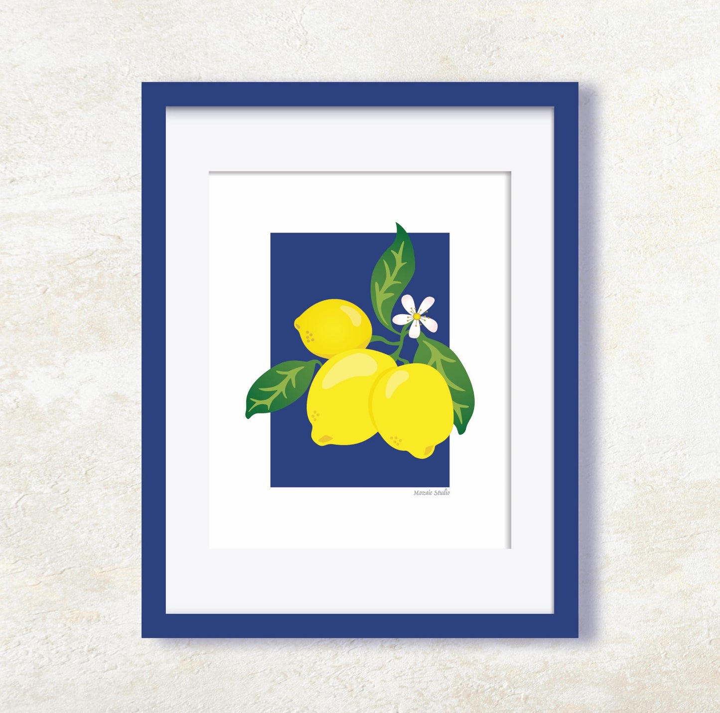 Lemons on Navy Art Print Mozaic Studio