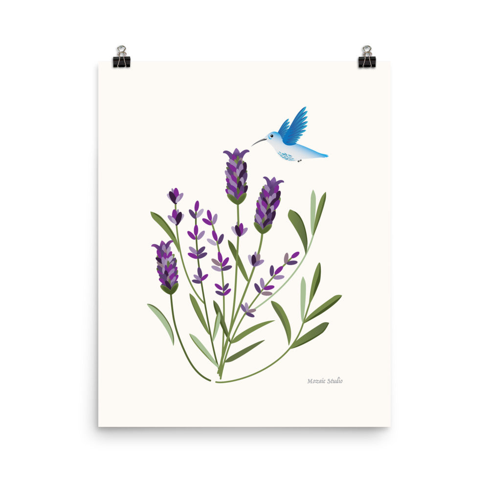 Hummingbird in Lavender Art Print Mozaic Studio