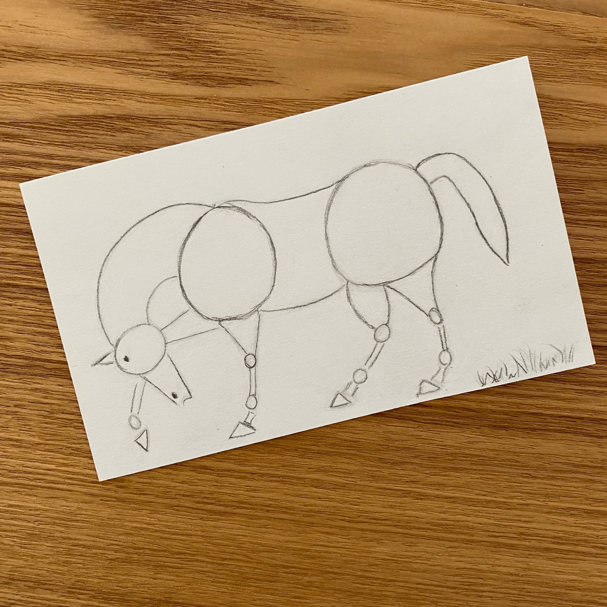 Picasso-like sketch of a horse done in graphite.
