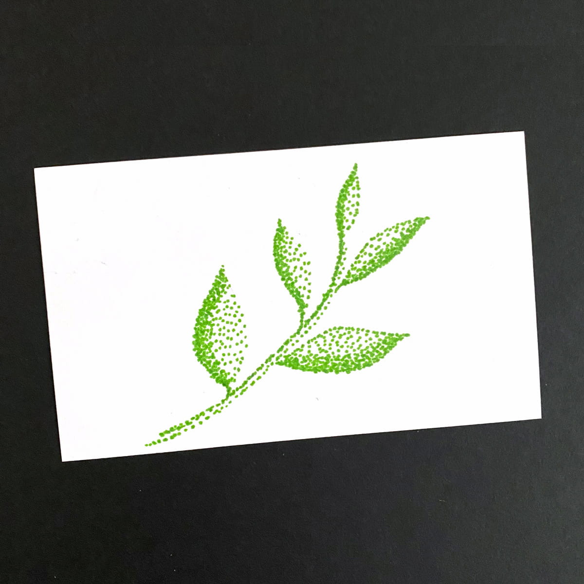 Index card with leaf illustration down with green ink on a black background by Mozaic Studio for ICAD 2025.