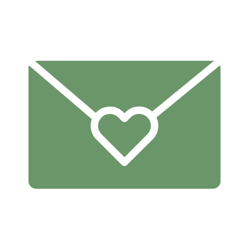 Green envelope with a heart symbol on a white background
