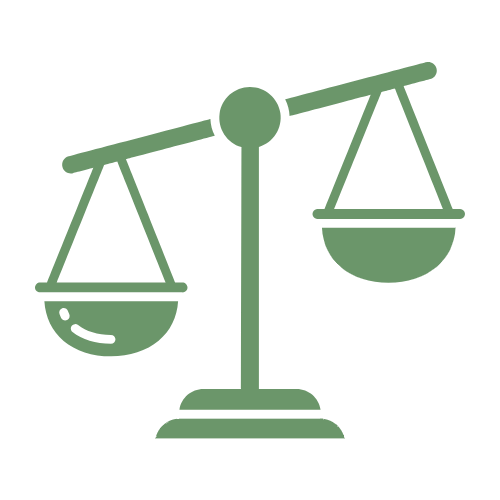 Green icon of a balance scale on a white background