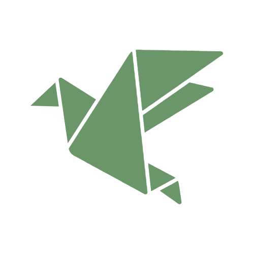 green origami bird on a white background