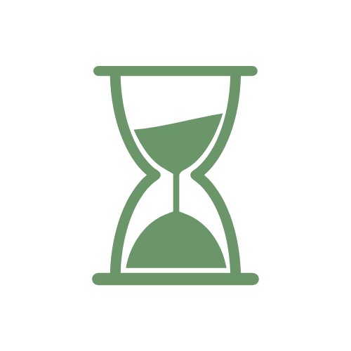 Green hourglass icon on a white background
