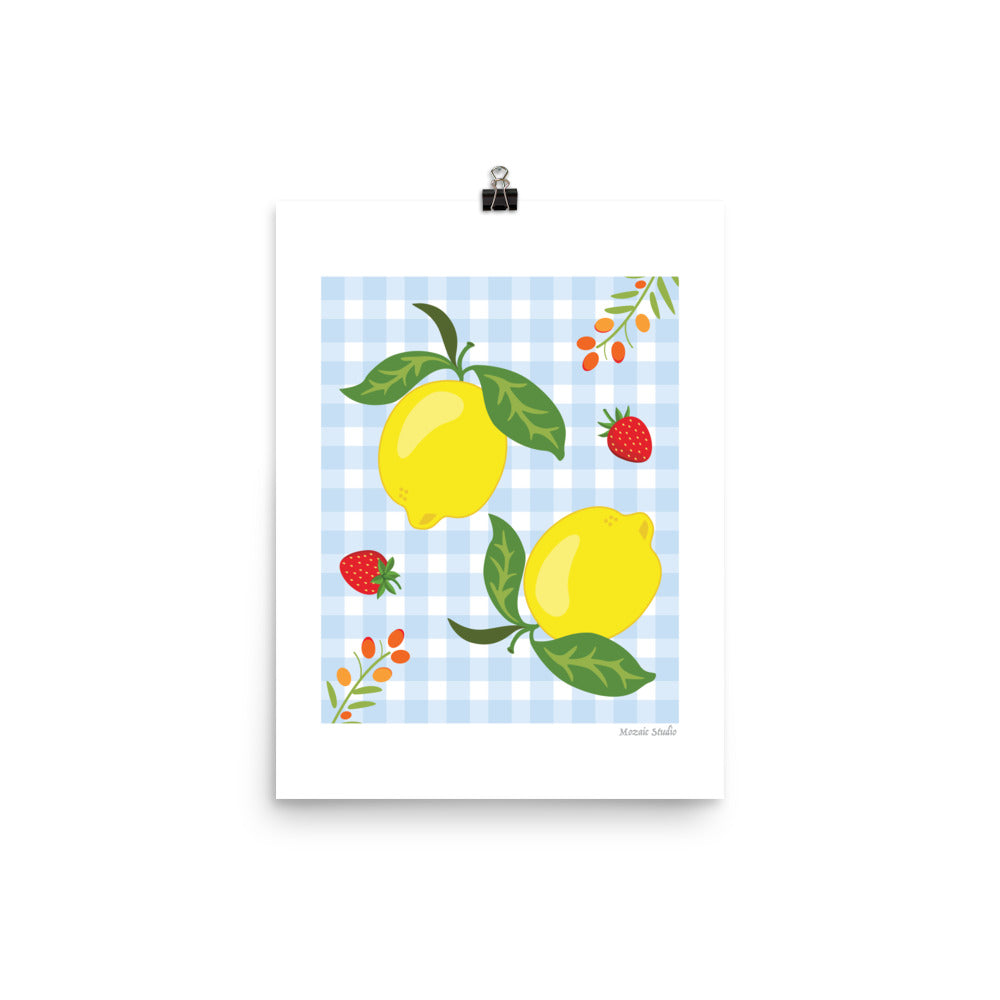 Lemons on Gingham Art Print Mozaic Studio