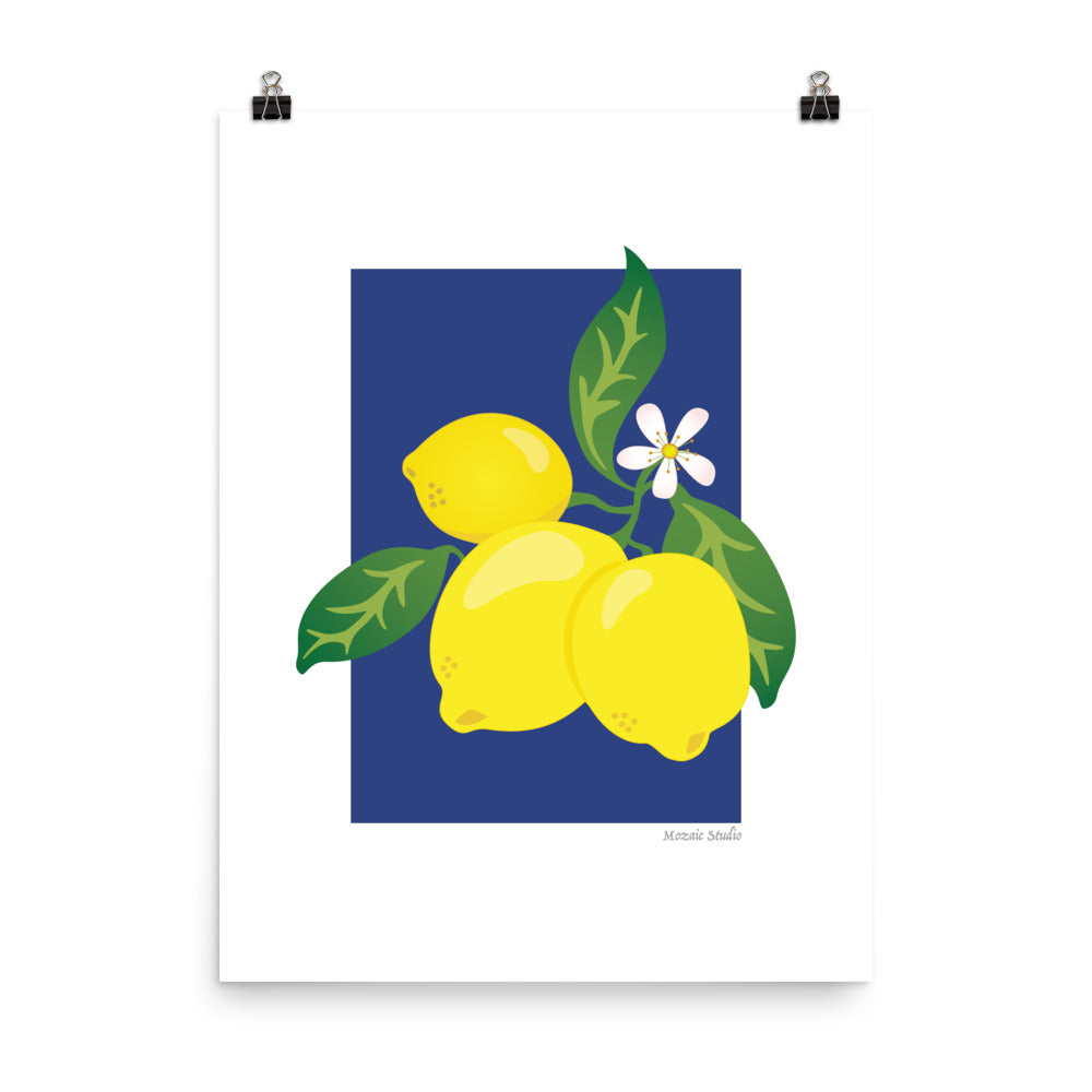 Lemons on Navy Art Print Mozaic Studio