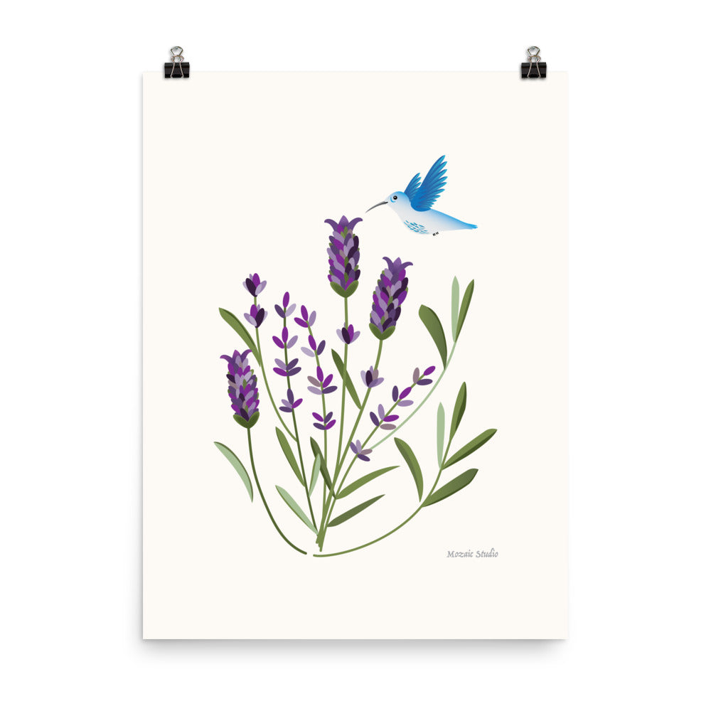 Hummingbird in Lavender Art Print Mozaic Studio