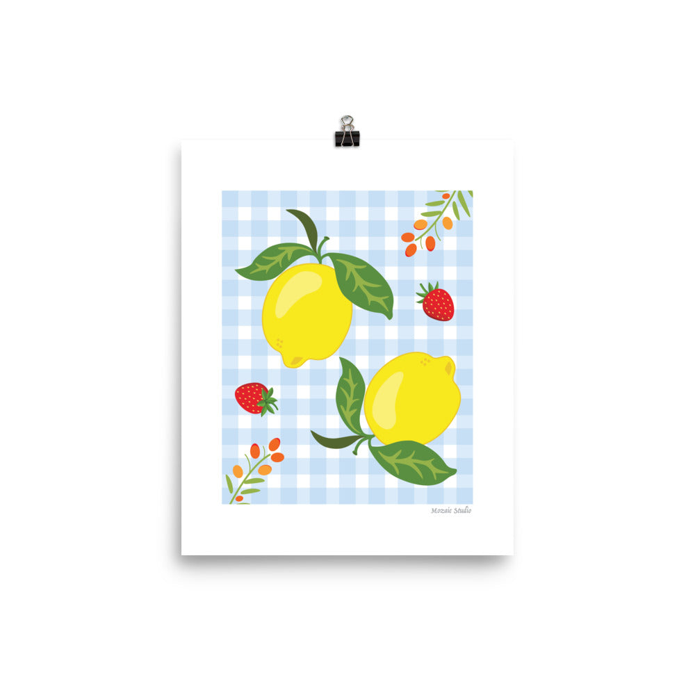 Lemons on Gingham Art Print Mozaic Studio